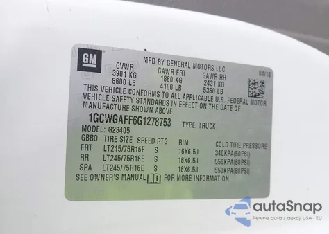 2016 Chevrolet Express 2500 Work Van из США, поврежденный, VIN 1GCWGAFF6G1278753